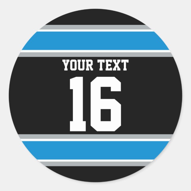 Personalized Black and Blue Sports Stripes Classic Round Sticker (Front)