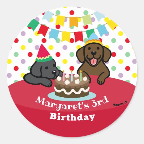 Personalized Black and Chocolate Labs Birthday Classic Round Sticker