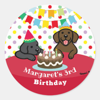 Personalized Black and Chocolate Labs Birthday Classic Round Sticker