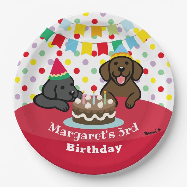 Personalized Black and Chocolate Labs Birthday Paper Plates (Front)