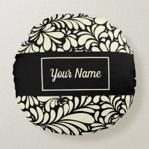 Personalized Black and Cream Round Pillow