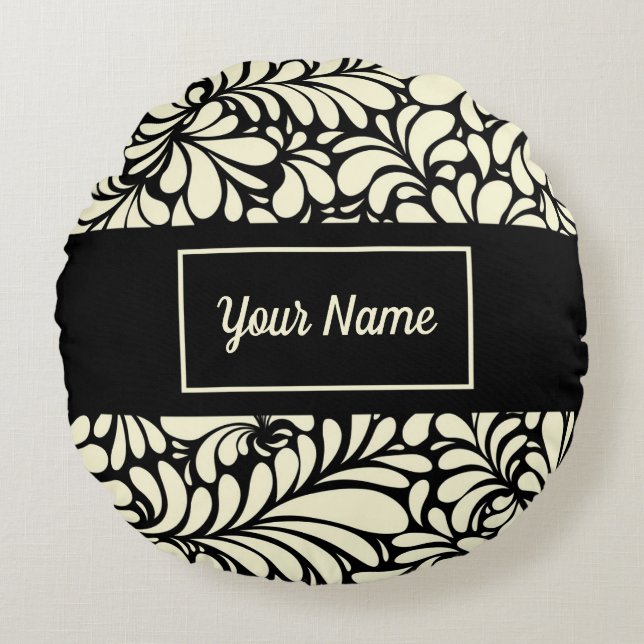 Personalized Black and Cream Round Pillow (Front)