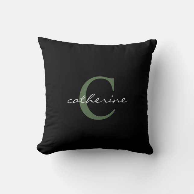 Personalized Black and Emerald Green Throw Pillow (Front)