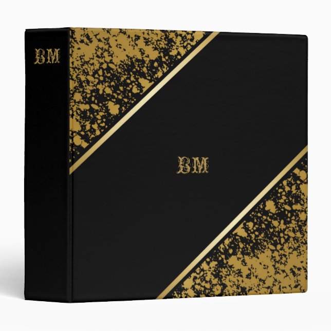 Personalized Black and Gold 3 Ring Binder (Front/Spine)