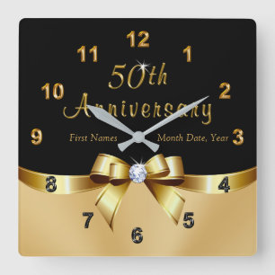 Personalized Black and Gold 50th Anniversary Clock