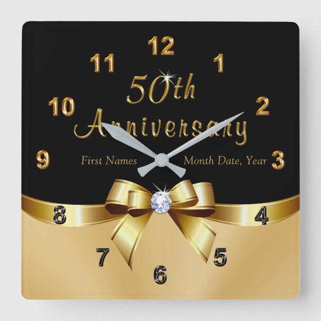 Personalized Black and Gold 50th Anniversary Clock (Front)