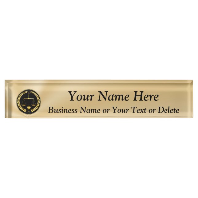 Personalized Black and Gold Attorney Name Plate (Front)