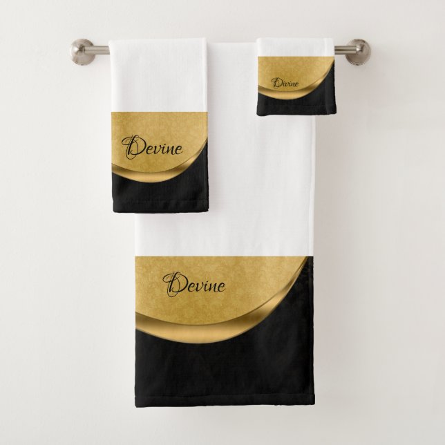 Personalized Black and Gold Bathroom Towel Set (Insitu)