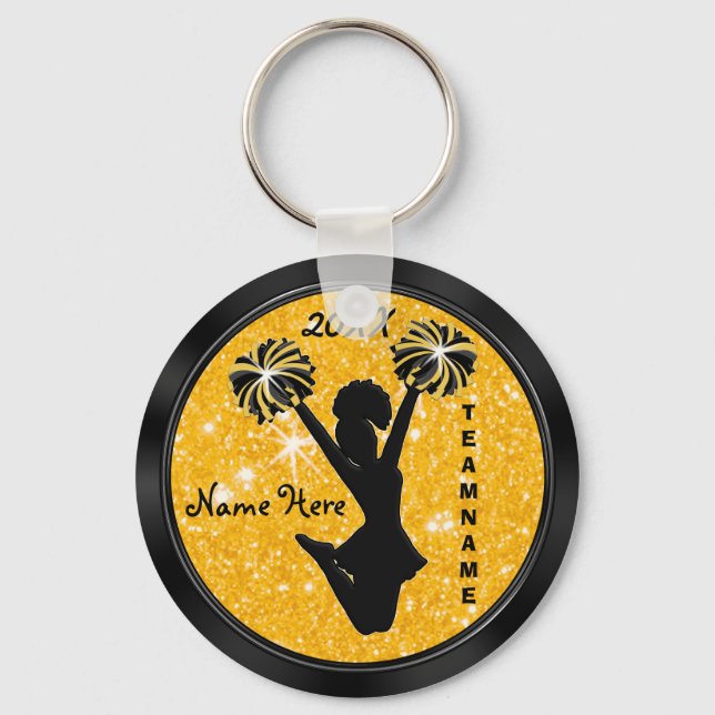Personalized Black and Gold Cheer Keychains Cheap (Front)