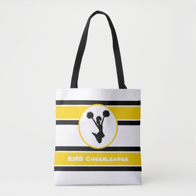 Personalized Black And Gold Cheerleader Tote Bag (Front)
