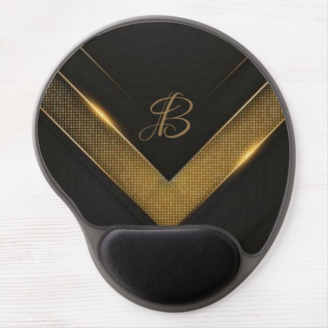 Personalized Black And Gold Chevron  Gel Mouse Pad (Front)