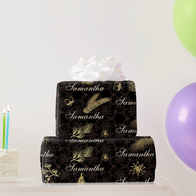 Personalized Black and Gold Christmas Gift Wrap (Party Gifts)