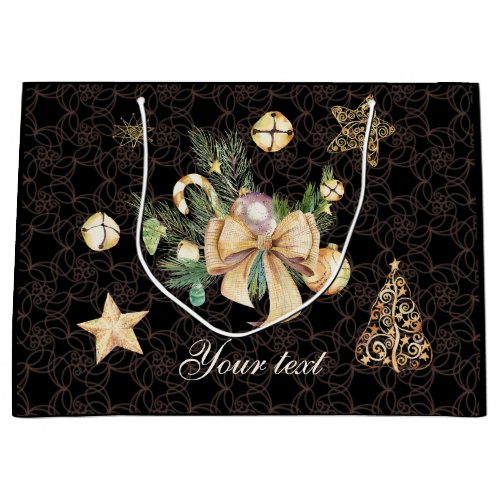 Personalized Black and Gold Christmas Gift Wrap Large Gift Bag