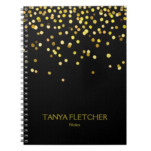 Personalized Black and Gold Confetti Notebook