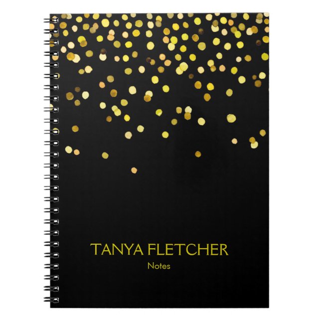 Personalized Black and Gold Confetti Notebook (Front)