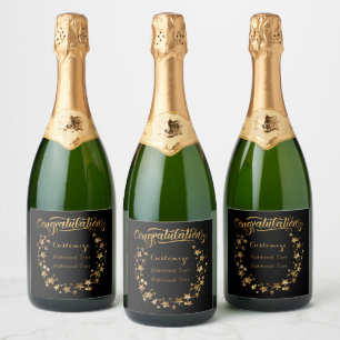 Personalized Black And Gold Congratulations Sparkling Wine Label