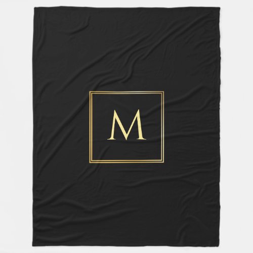 Personalized Black And Gold Elegant Monogram Fleece Blanket