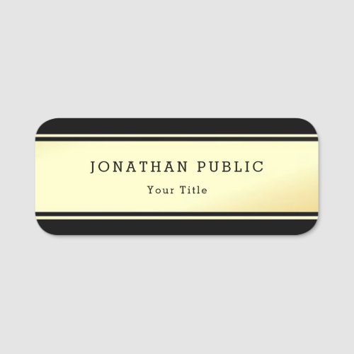 Personalized Black And Gold Elegant Template Name Tag