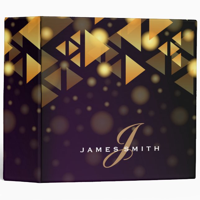Personalized Black and Gold Faux Confetti Glitter 3 Ring Binder (Front/Spine)