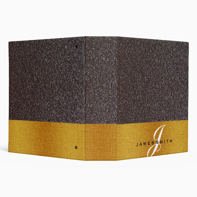 Personalized Black and Gold Faux Confetti Glitter 3 Ring Binder (Background)