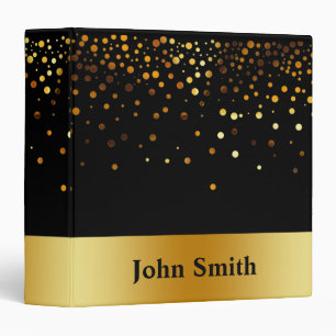 Personalized Black and Gold Faux Confetti Glitter Binder