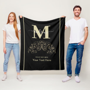 Personalized Black And Gold Fleece Blanket