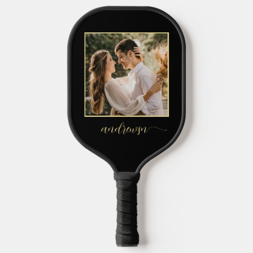 Personalized Black And Gold Foil Photo  Pickleball Paddle