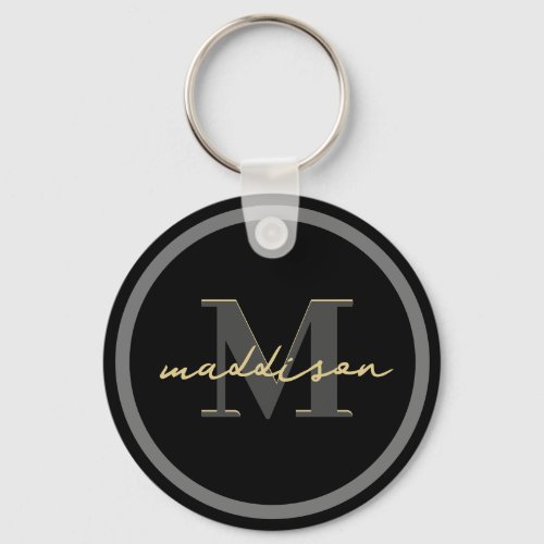 Personalized Black And Gold Foil Signature Name  Keychain