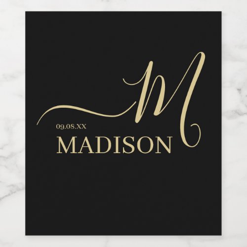 Personalized Black And Gold Foil Signature Wedding Wine Label