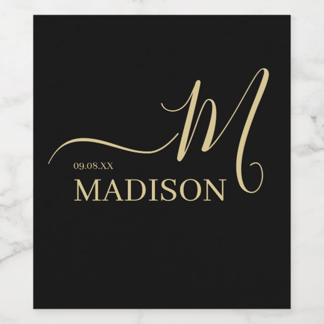 Personalized Black And Gold Foil Signature Wedding Wine Label (Single Label)