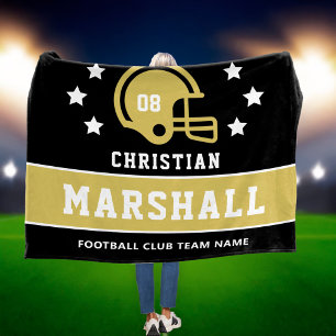Personalized Black and Gold Football Player Name Fleece Blanket