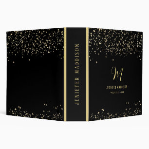 Personalized Black And Gold Glitter 3 Ring Binder
