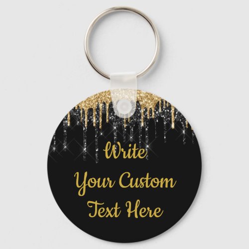 Personalized Black and Gold Glitter Drip Custom Keychain