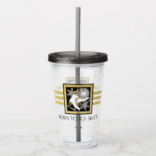 Personalized Black and Gold Glitter Ice Skating Acrylic Tumbler