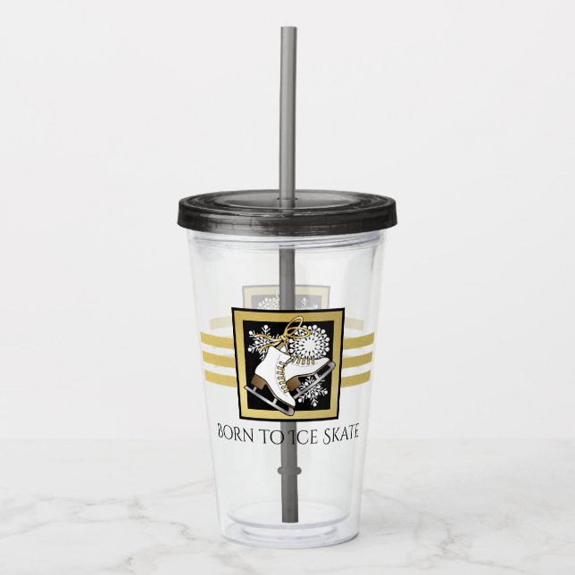 Personalized Black and Gold Glitter Ice Skating Acrylic Tumbler (Front)