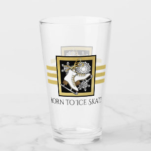 Personalized Black and Gold Glitter Ice Skating Glass