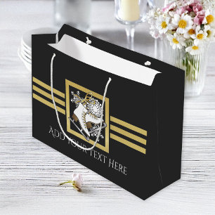 Personalized Black and Gold Glitter Ice Skating Large Gift Bag