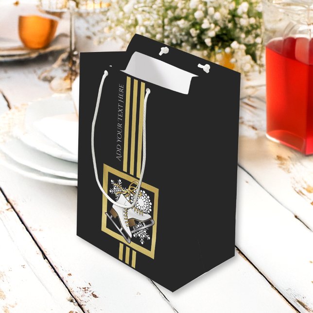 Personalized Black and Gold Glitter Ice Skating Medium Gift Bag (Creator Uploaded)