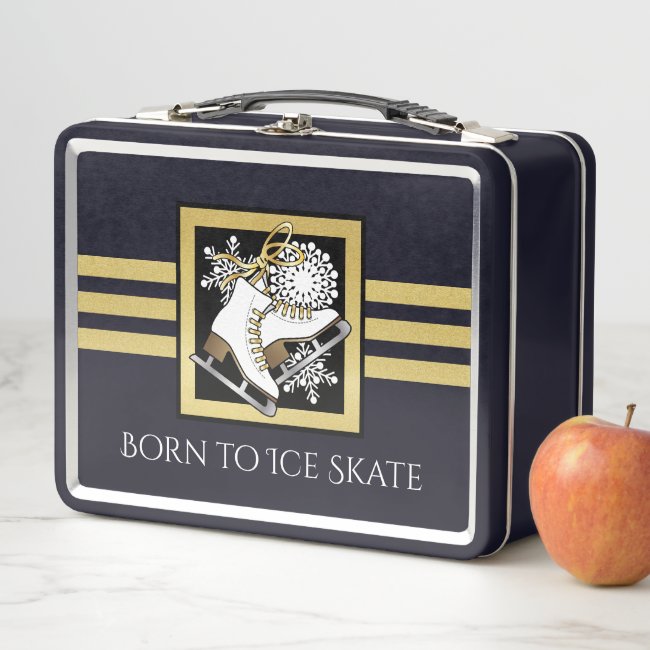 Personalized Black and Gold Glitter Ice Skating