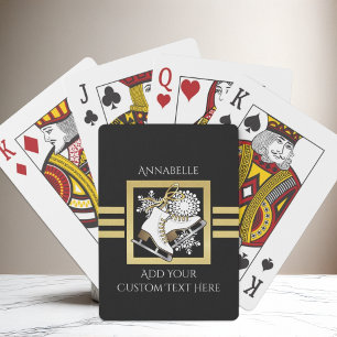 Personalized Black and Gold Glitter Ice Skating Poker Cards