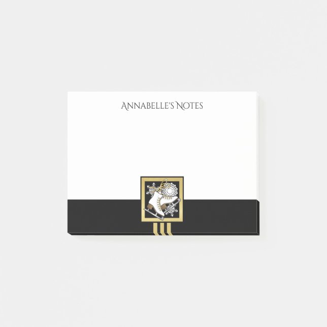 Personalized Black and Gold Glitter Ice Skating Post-it Notes (Front)
