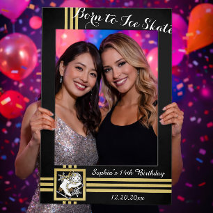 Personalized Black and Gold Glitter Ice Skating Selfie Frame