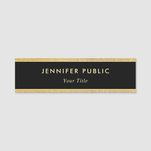 Personalized Black And Gold Glitter Modern Elegant Name Tag