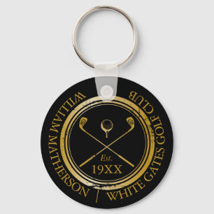 Personalized Black And Gold Golf Club Name Keychain