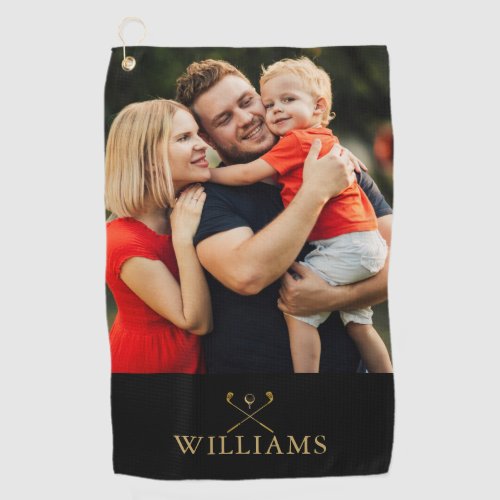 Personalized Black And Gold Golf Clubs Photo Golf Towel