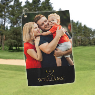 Personalized Black And Gold Golf Clubs Photo Golf Towel