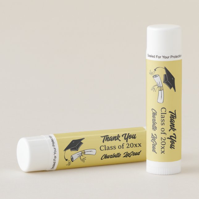 Personalized Black and Gold Graduation Party Favor Lip Balm (Front)