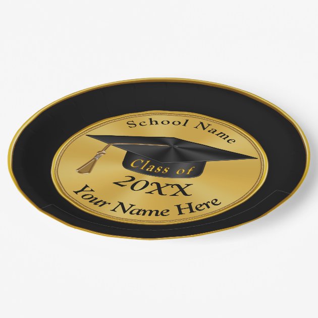 Personalized Black And Gold Graduation Plates