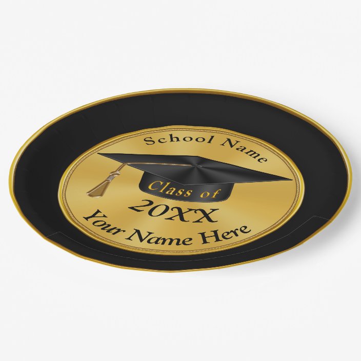 Personalized Black and Gold Graduation Plates