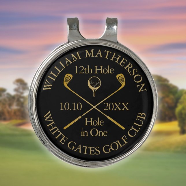 Personalized Black And Gold Hole in One  Golf Hat Clip (Personalized Black And Gold Hole in One Golf Hat Clip)